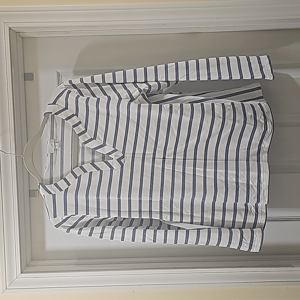 J. Jill women stripe tunic top stretch cotton White/Blue split neck Size L